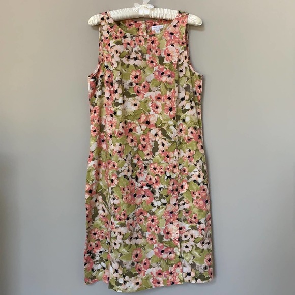 J. Jill Dresses J Jill 0 Linen Sleeveless Midi Dress Pink Green